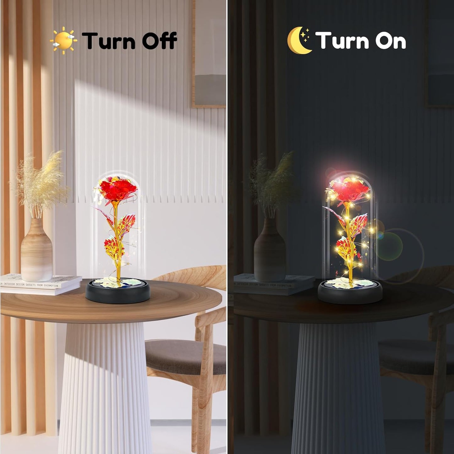 Trandafir Etern în Cupolă cu Iluminare - Eternal Love™