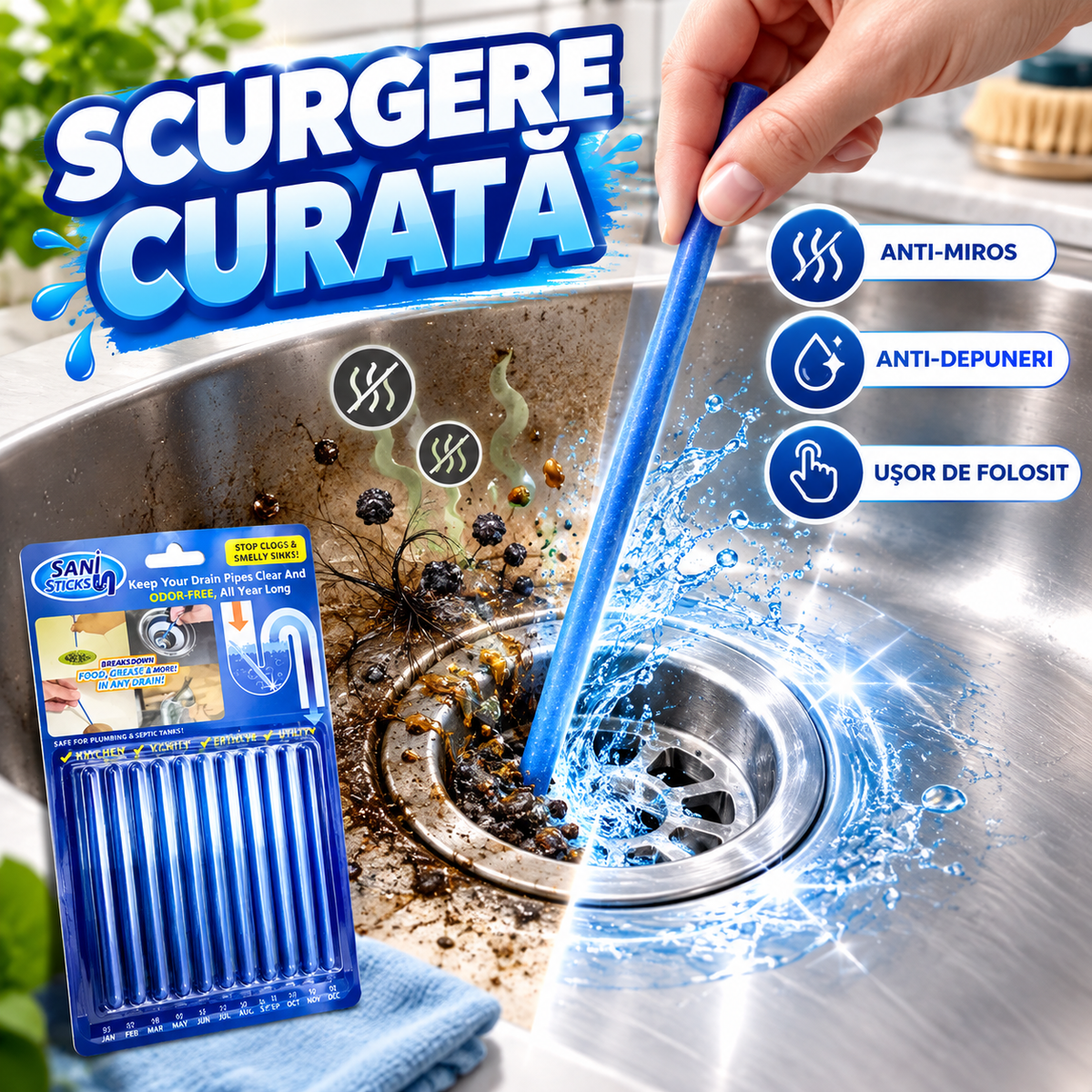 ScurgereCurată™ – Betișoare Pentru Curățarea Și Întreținerea Scurgerilor