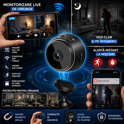 SpyCam™ – Cameră WiFi HD Compactă Cu Monitorizare Live