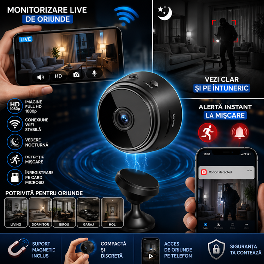 SpyCam™ – Cameră WiFi HD Compactă Cu Monitorizare Live