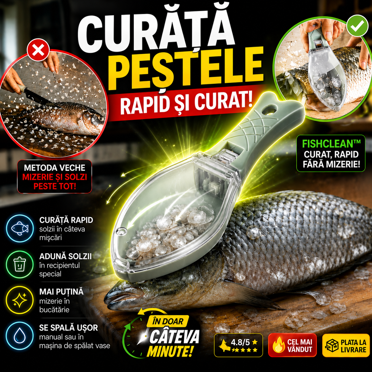 FishClean™ – Ustensila Care Te Ajută Să Cureți Peștele Mult Mai Rapid Și Fără Mizerie