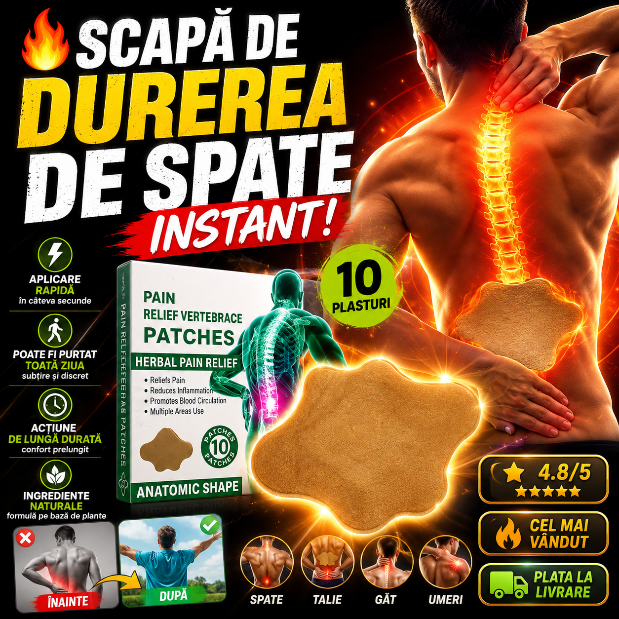 SpateRelax™ – Plasturi Cu Efect Termic Pentru Spate Și Talie