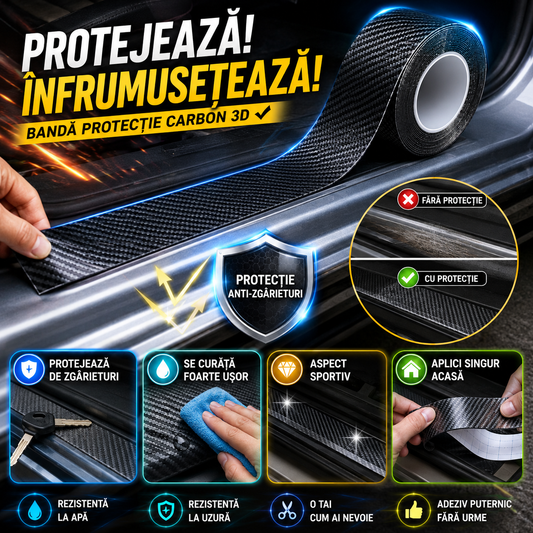 Bandă Auto Carbon 3D – Protecție Pentru Praguri, Uși Și Portbagaj